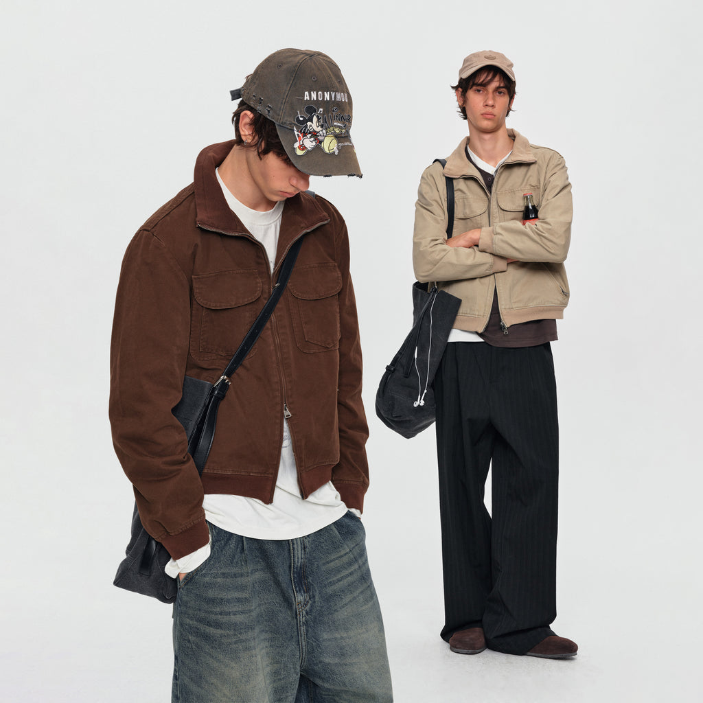 MADWITCH WASHED DUAL-POCKET STAND-COLLAR WORKWEAR JACKET #DY26043