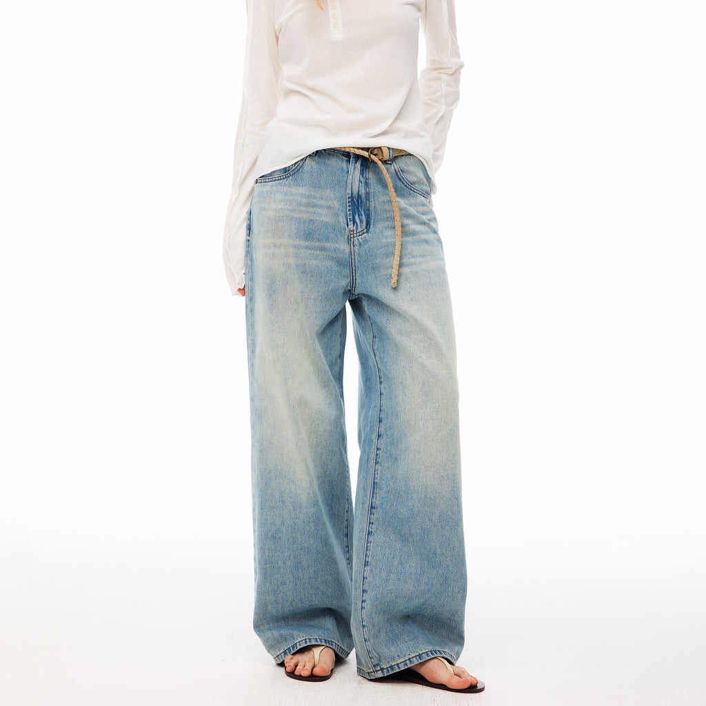 MADWITCH WASHED BUCKLE-BACK WIDE-LEG JEANS #CK9828