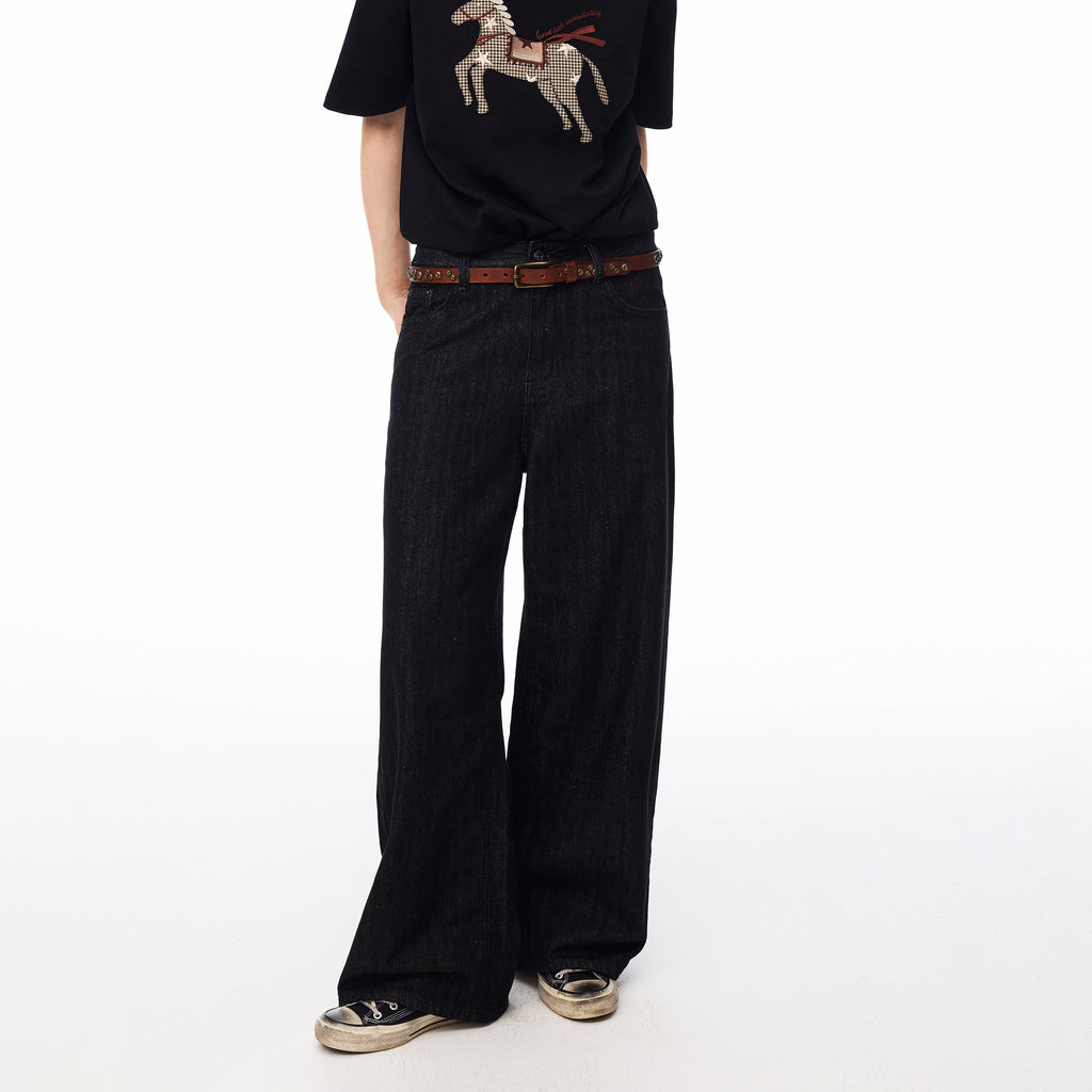 MADWITCH EMBROIDERED RAW WASHED WIDE-LEG JEANS #DR3335