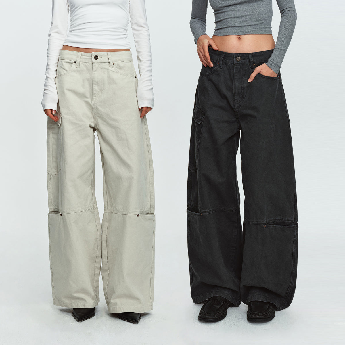 MADWITCH WASHED MULTI-POCKET CURVED-LEG CARGO PANTS #DR9622