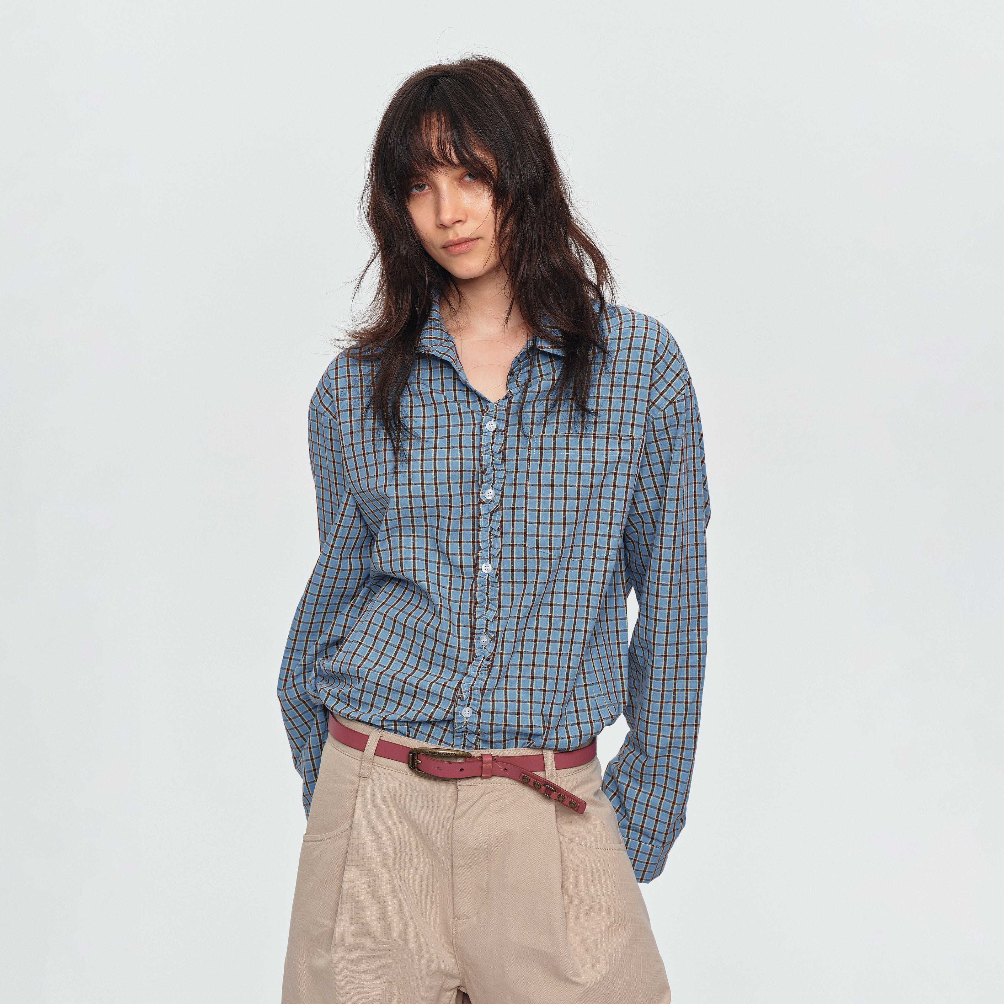 MADWITCH RUCHED PLACKET PLAID SHIRT #26090