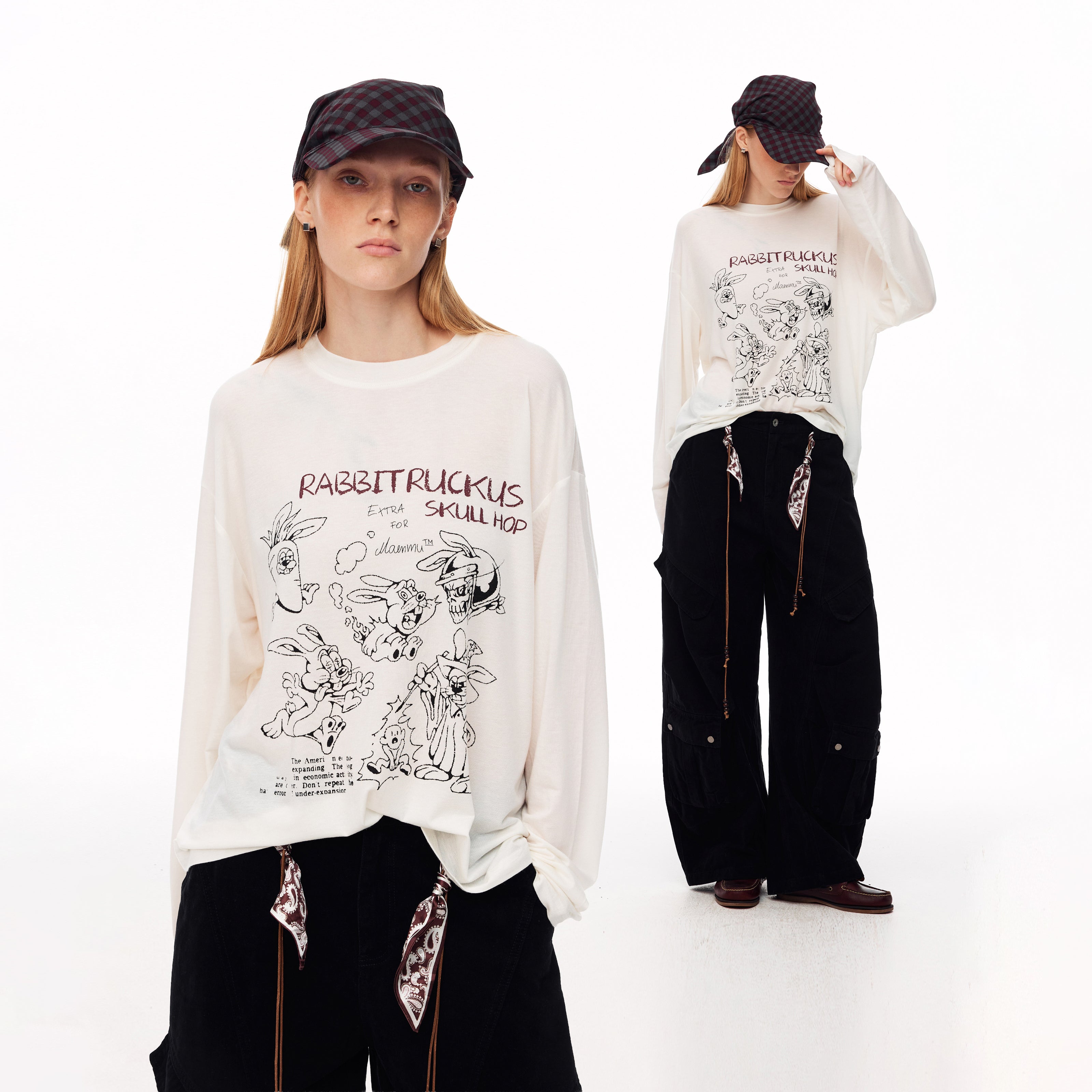 MADWITCH LOOSE RABBIT-PRINT LYOCELL LONG-SLEEVE T-SHIRT #N2191