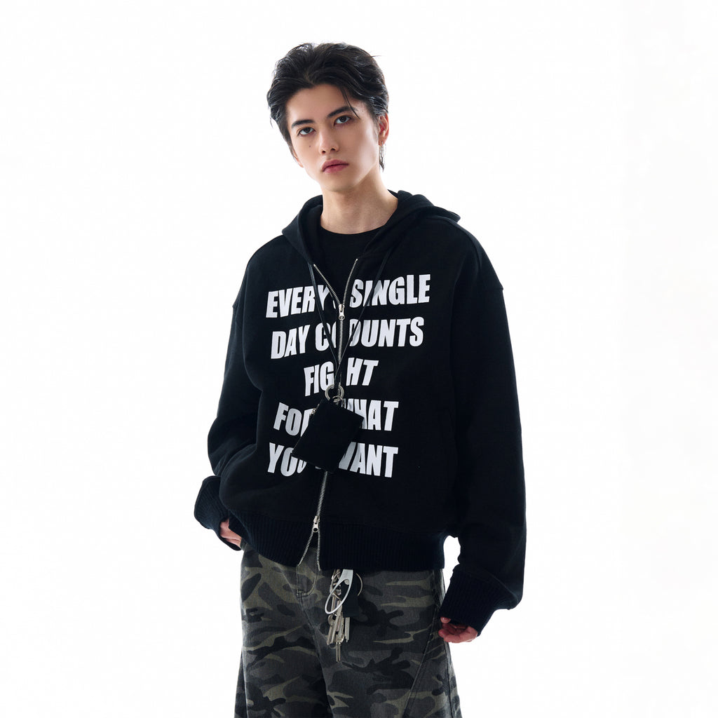 MADWITCH LETTER PRINT HOODED COAT #RH170