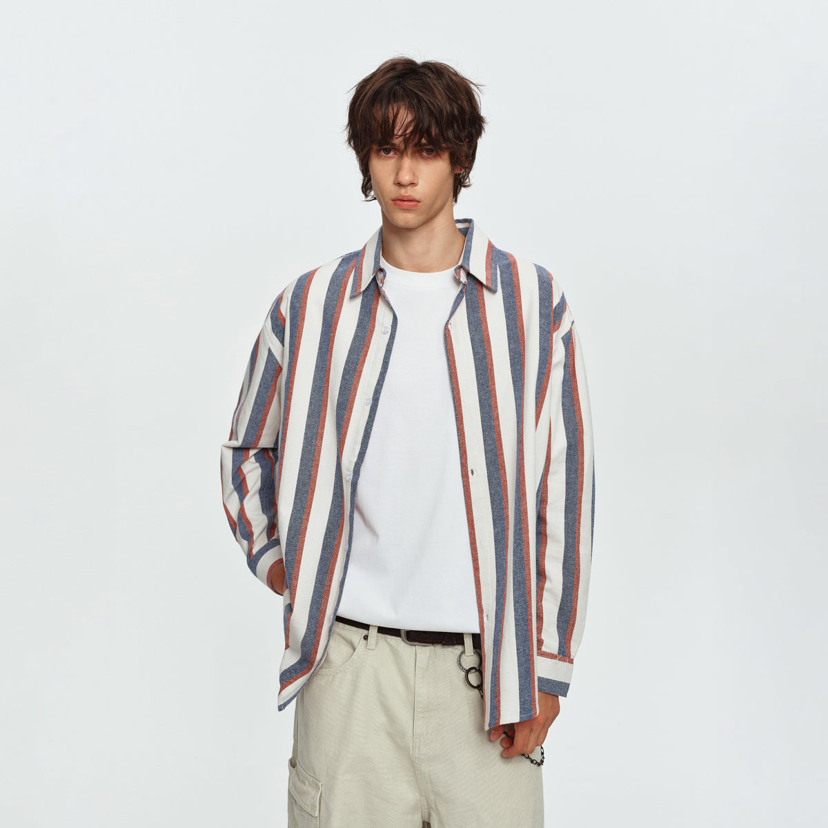 MADWITCH RED-AND-BLUE STRIPED OVERSIZED SHIRT #B302