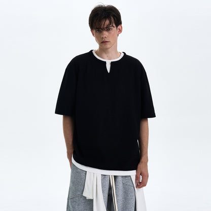 MADWITCH FAKE TWO-PIECE V-NECK TEE #L677