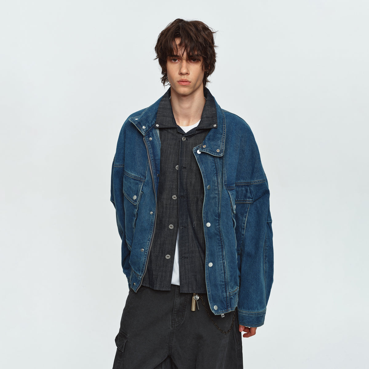 MADWITCH ELASTIC-HEM POCKETED COLLARED DENIM JACKET #AW26151