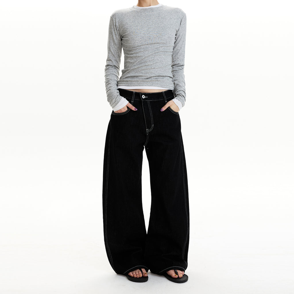 MADWIT SLANTED FLY WIDE LEG JEANS #GPC9728