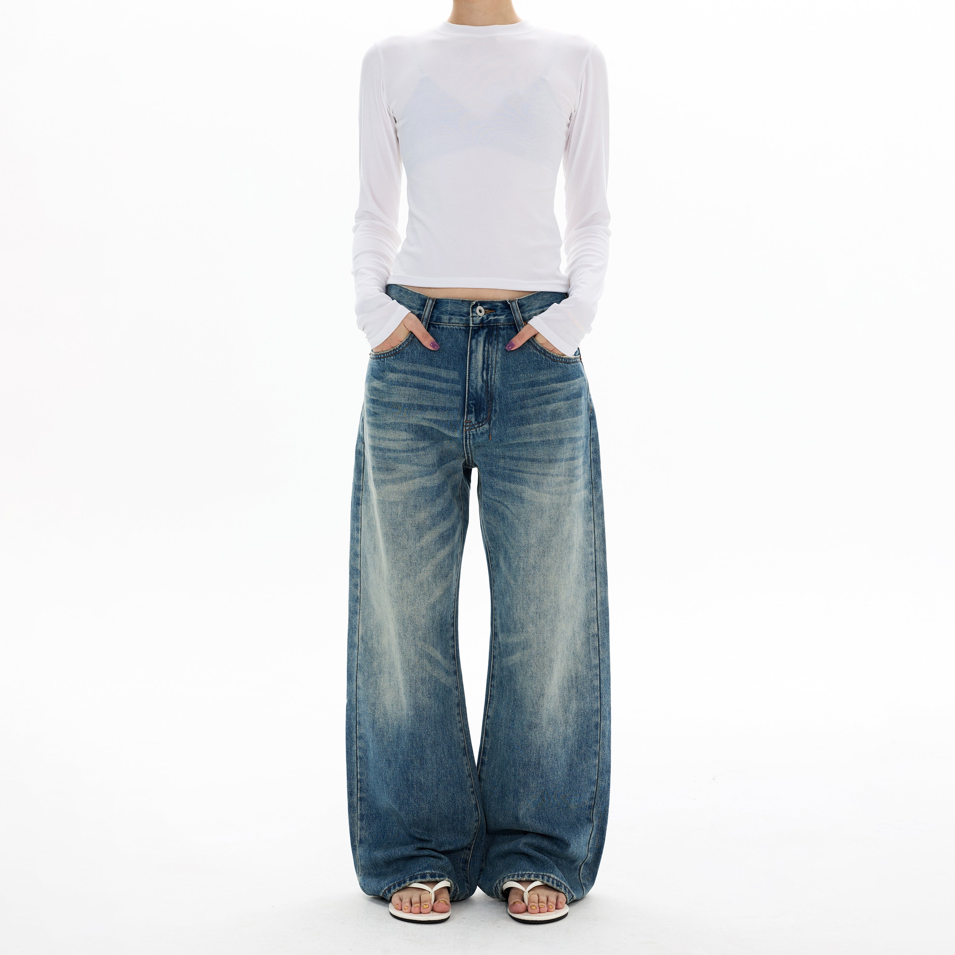 MADWITCH VINTAGE WASHED WIDE LEG JEANS #CK5550