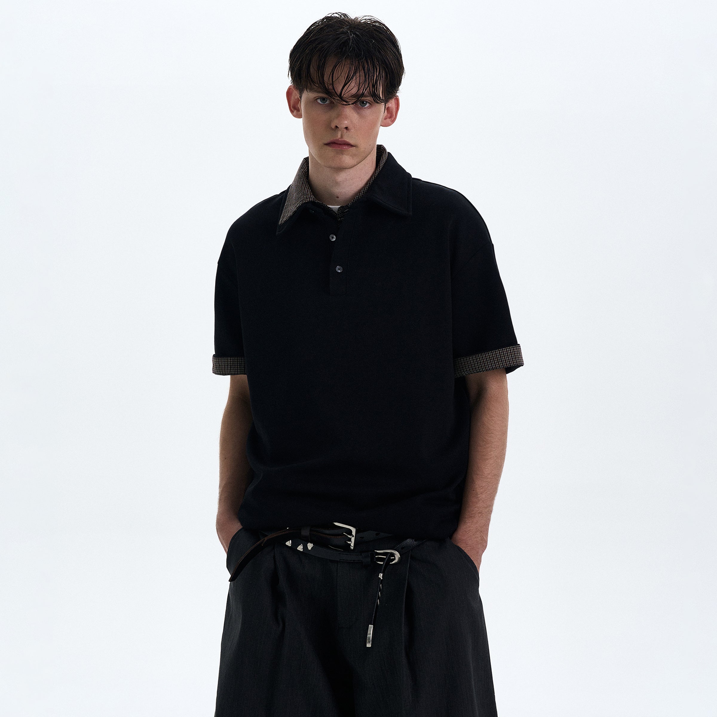 MADWITCH PLAID TURN-DOWN COLLAR SHORT SLEEVE SHIRT #C1768C25