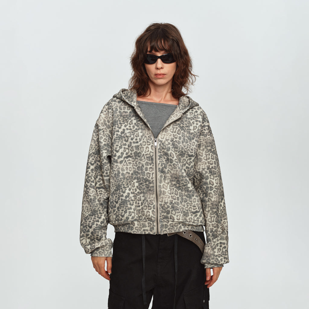MADWITCH FADED LEOPARD-PRINT OVERSIZED ZIP HOODIE #AW26192