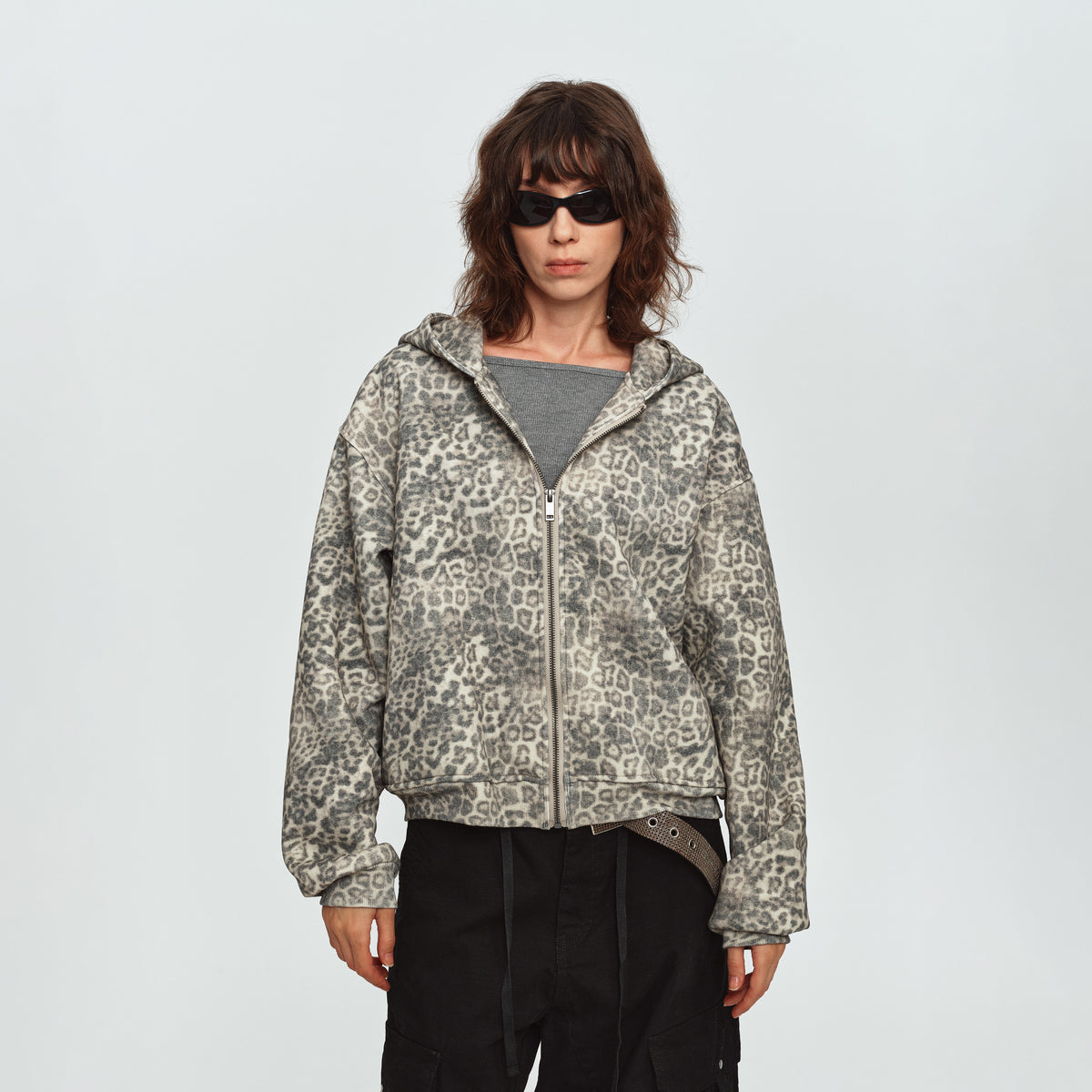 MADWITCH FADED LEOPARD-PRINT OVERSIZED ZIP HOODIE #AW26192