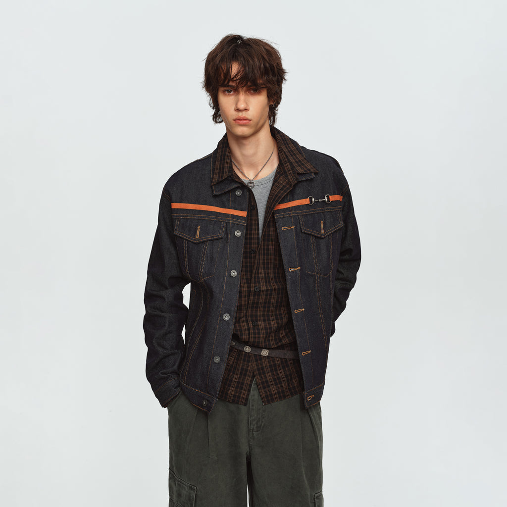 MADWITCH RAW-DENIM COLLARED CROPPED UTILITY JACKET #2606WT3040