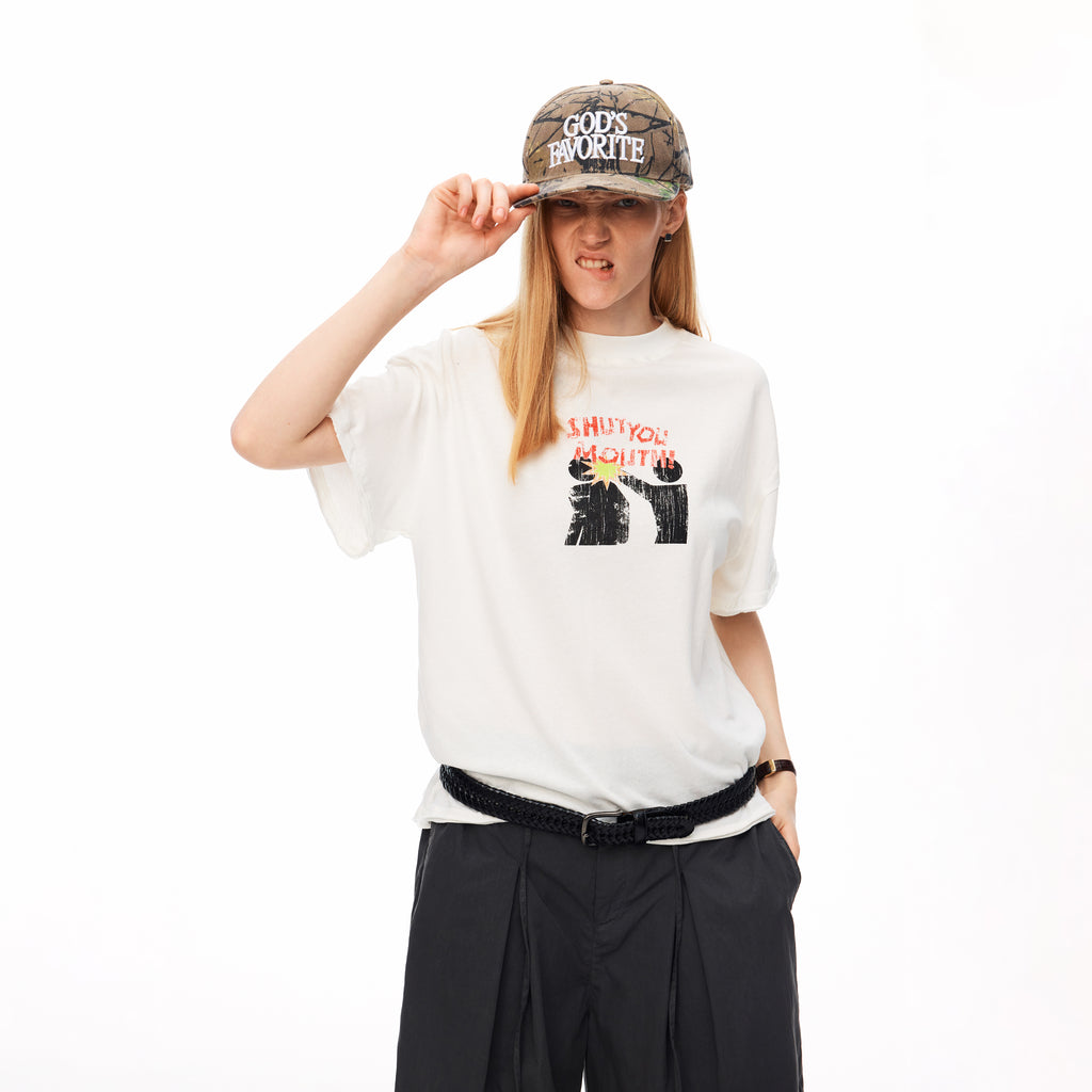 MADWITCH DISTRESSED SLOGAN SILHOUETTE GRAPHIC TEE #TC137
