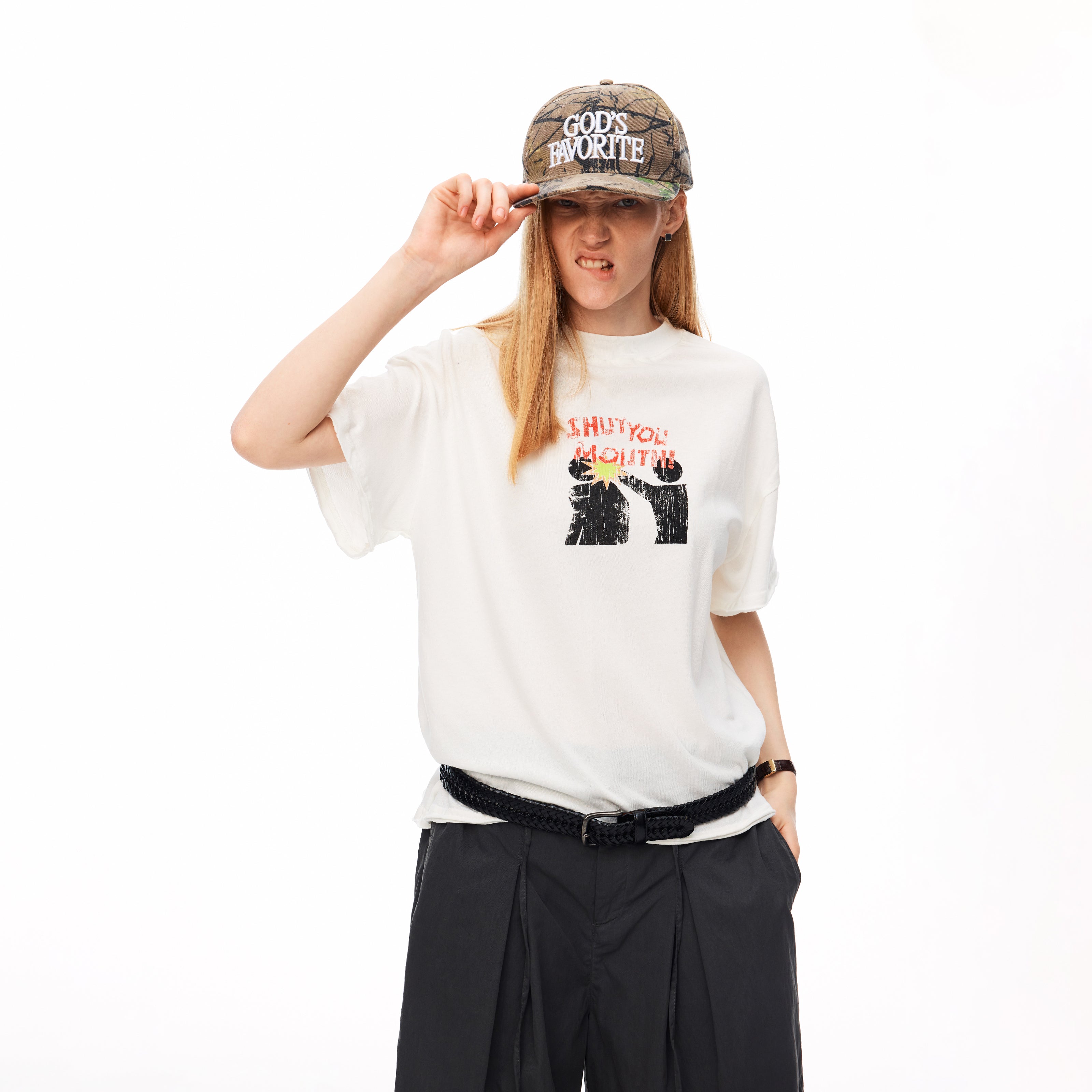 MADWITCH DISTRESSED SLOGAN SILHOUETTE GRAPHIC TEE #TC137