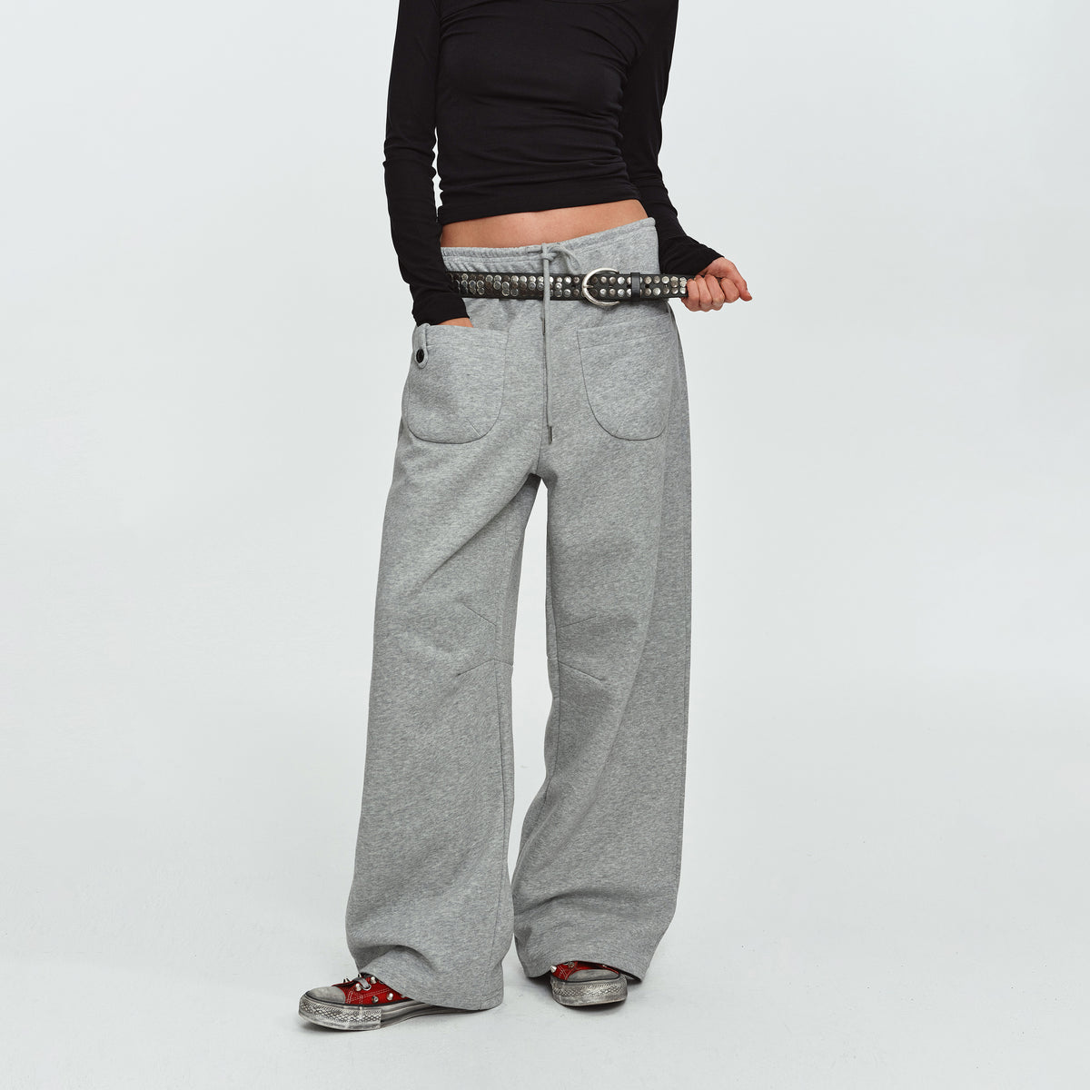 MADWITCH BUTTON-POCKET DRAWSTRING WIDE-LEG SWEATPANTS #C1079