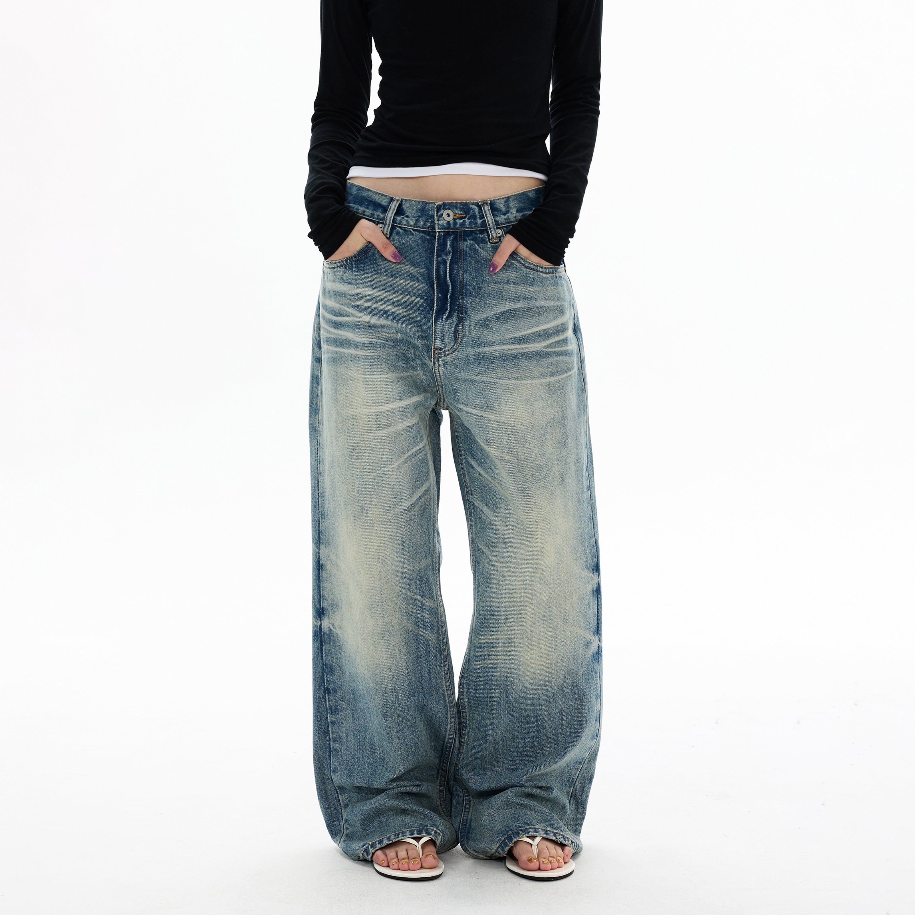 MADWITCH VINTAGE WASHED STRAIGHT JEANS #GP9768