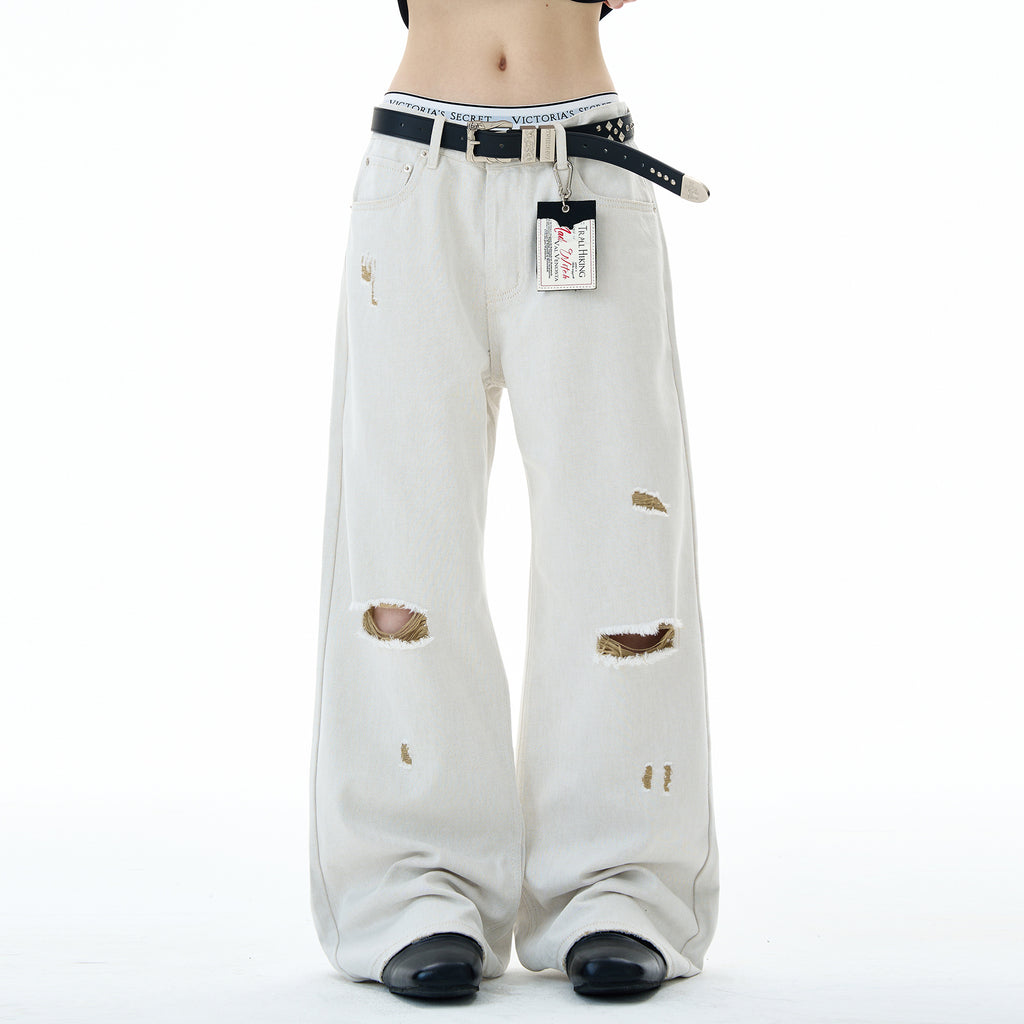MADWITCH DISTRESSED FLOOR-LENGTH JEANS #58226