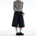 MADWITCH ROLLED HEM WIDE LEG CROP PANTS #C009