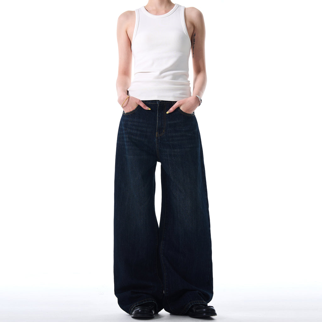 MADWITCH DARK BLUE WIDE-LEG JEANS #L645