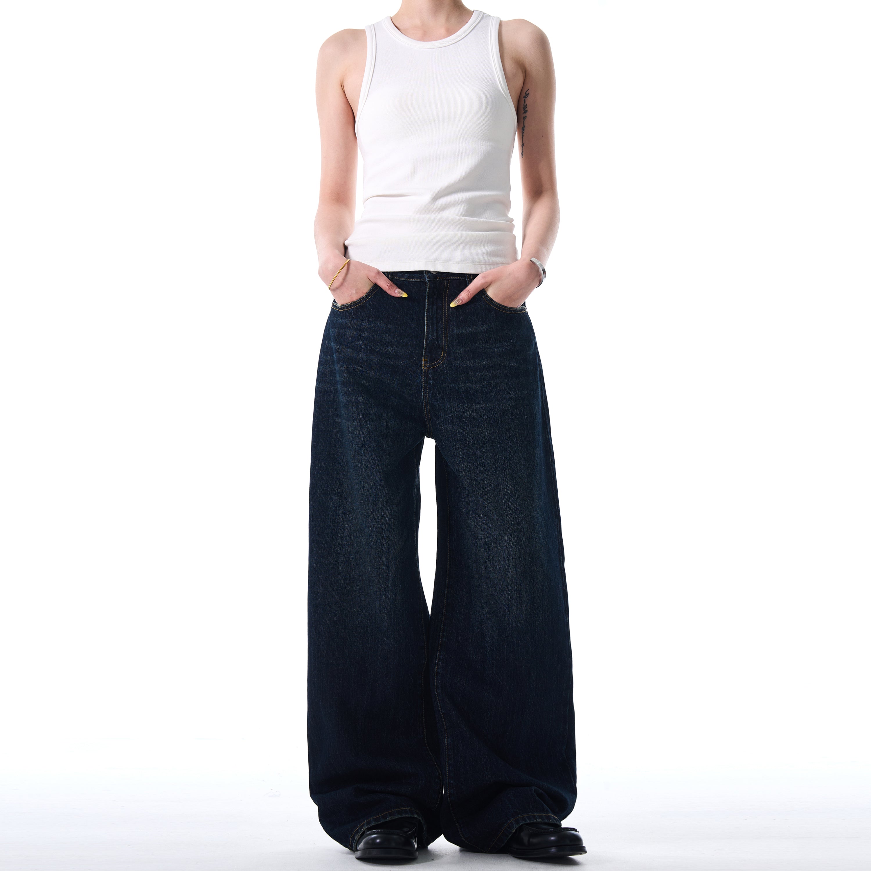 MADWITCH DARK BLUE WIDE-LEG JEANS #L645