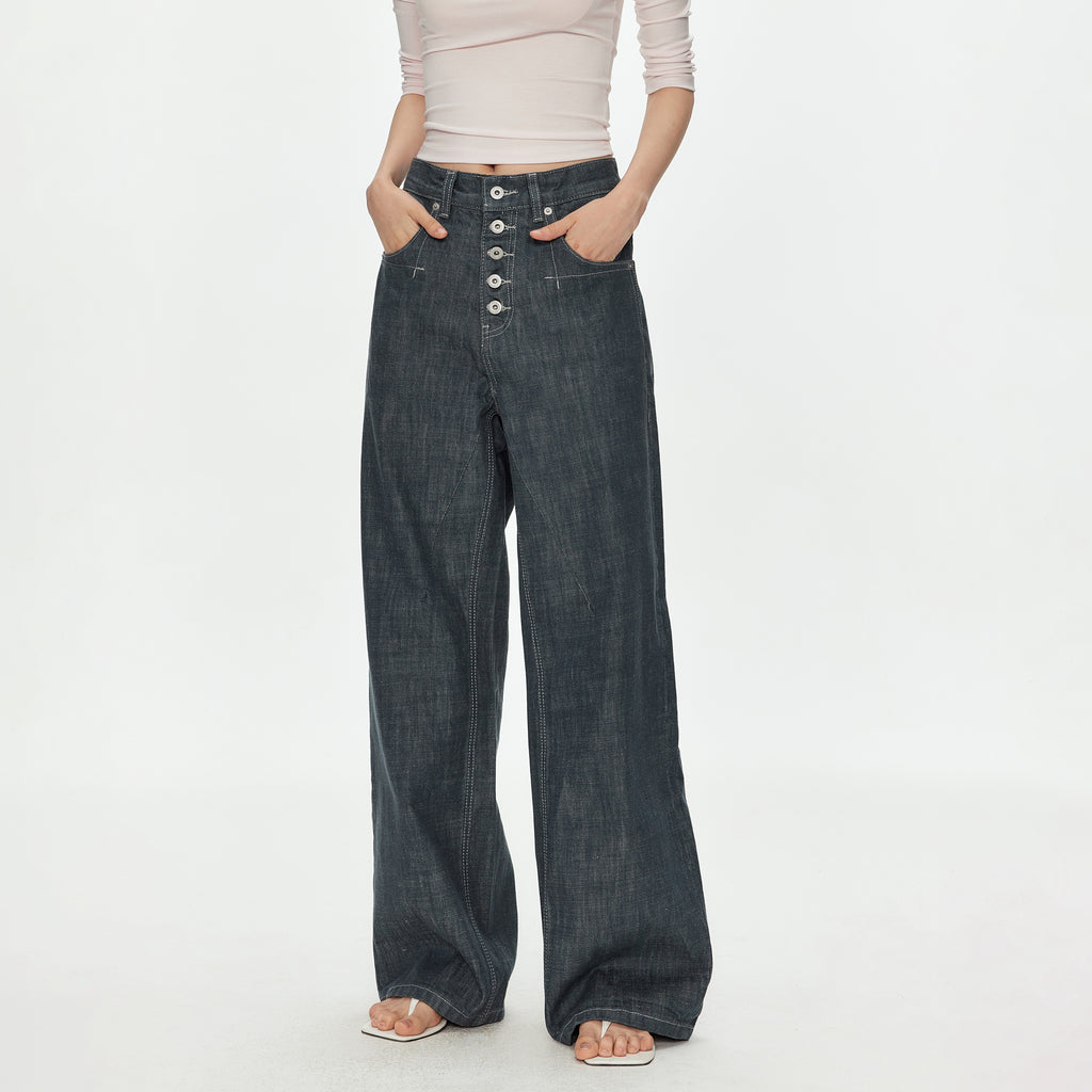 MADWITCH BUTTON FRONT VINTAGE WIDE JEANS #GPC9817