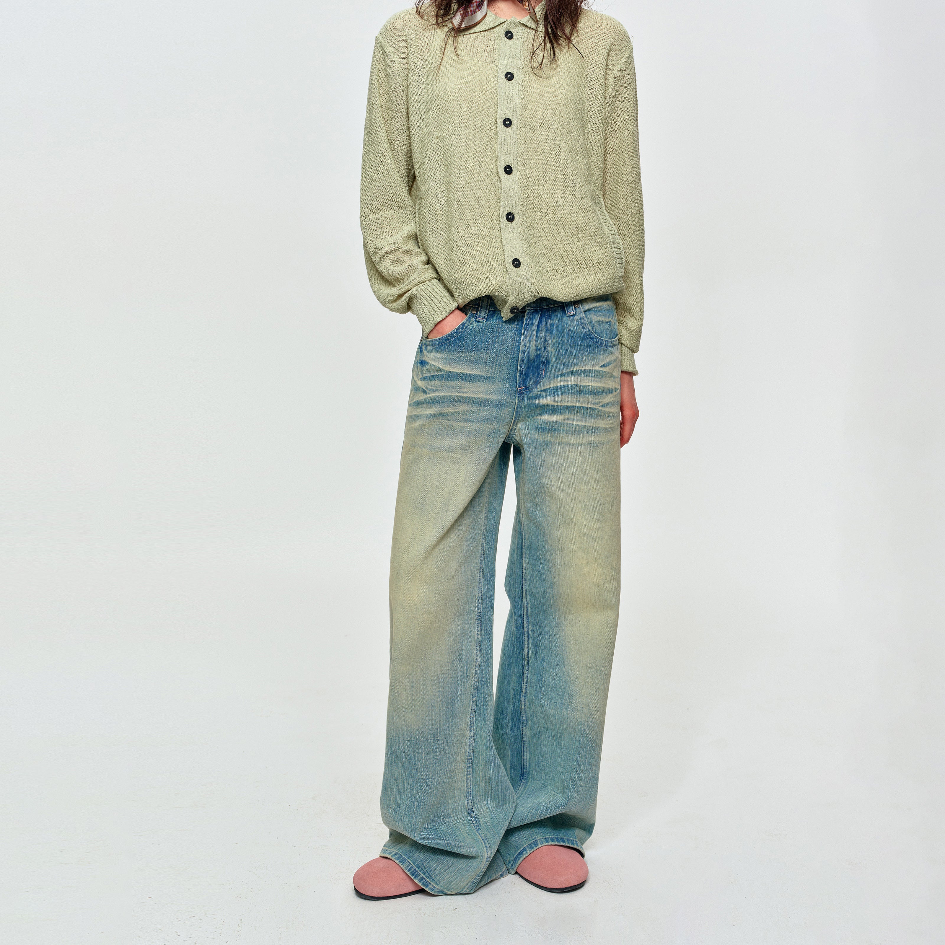 MADWITCH SLUB-WASHED WIDE-LEG JEANS #GPCN9856