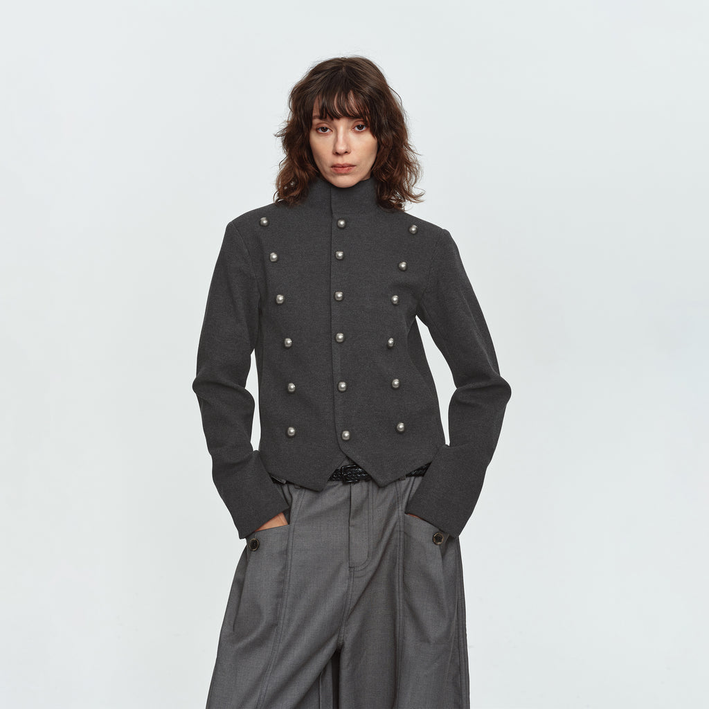 MADWITCH ASYMMETRIC-HEM CROPPED STAND-COLLAR JACKET #CW1385N