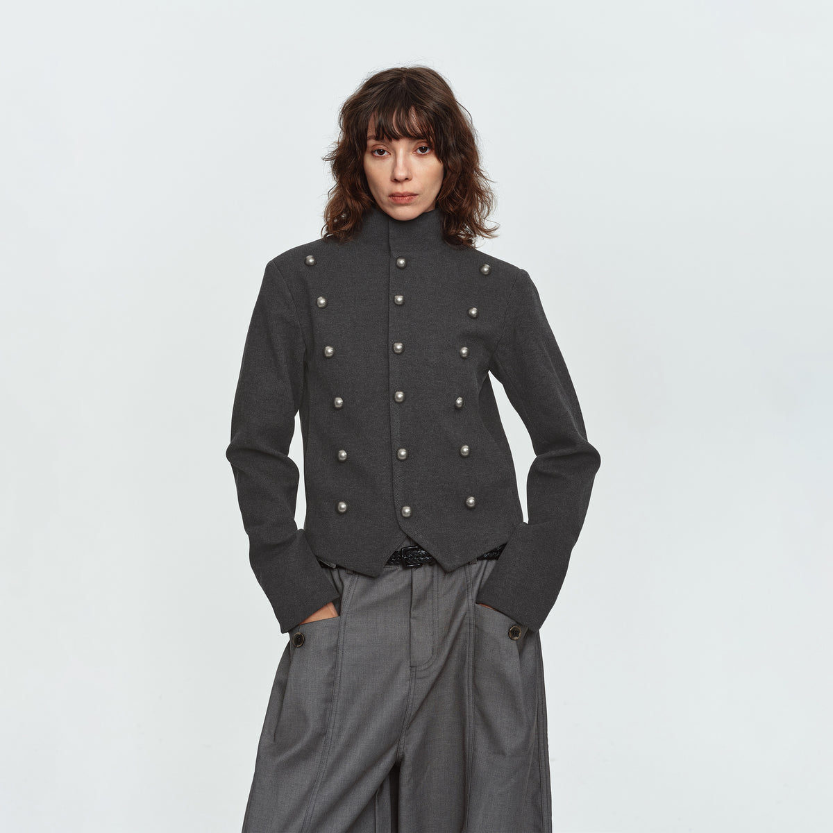 MADWITCH ASYMMETRIC-HEM CROPPED STAND-COLLAR JACKET #CW1385N