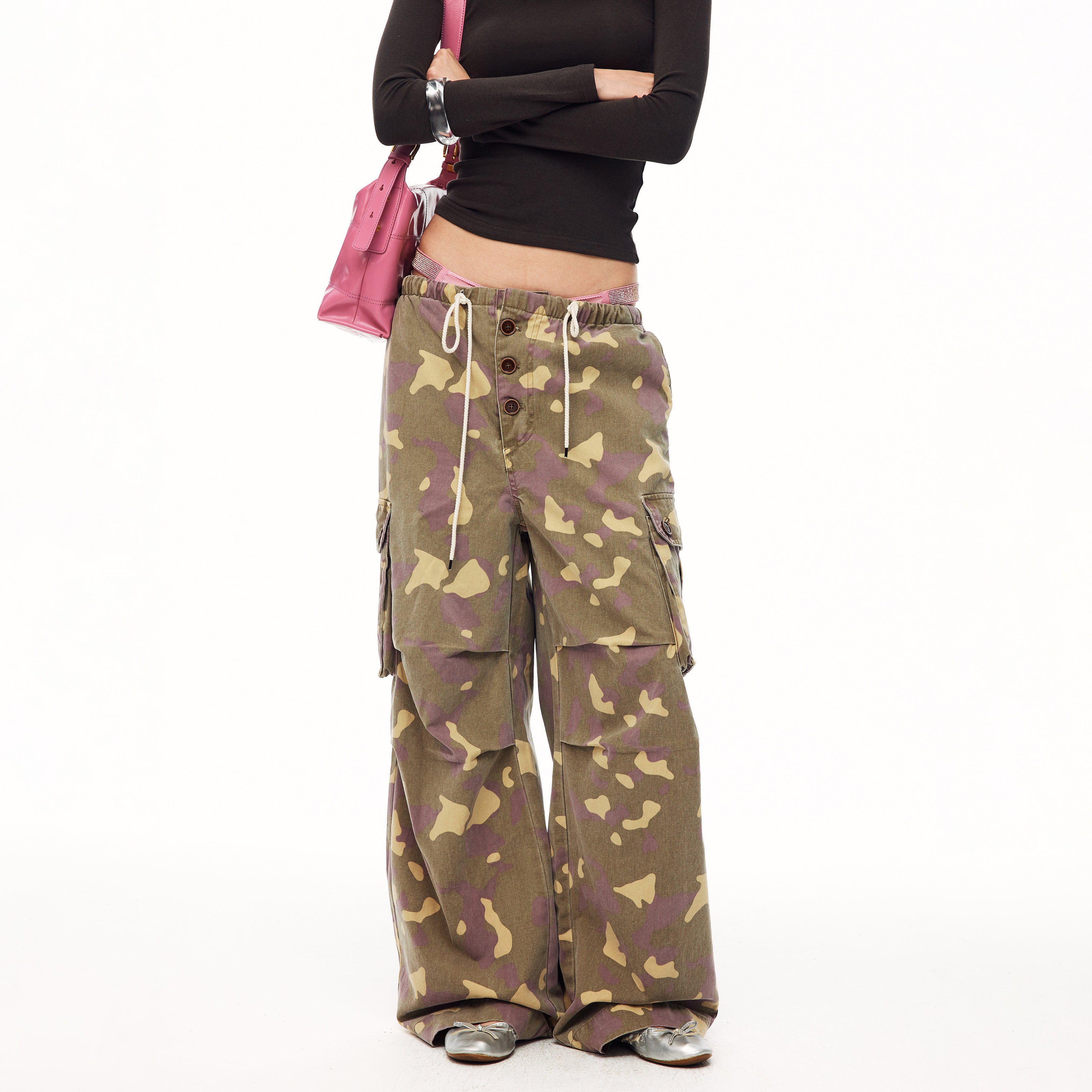 MADWITCH PURPLE CAMO MULTI-POCKET CARGO TROUSERS #CK61078