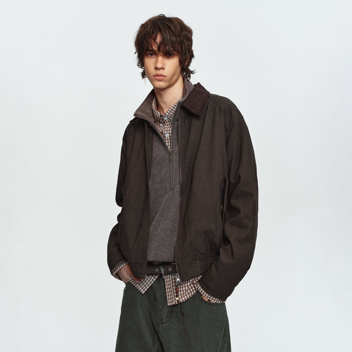 MADWITCH CONTRAST-COLLAR TWO-WAY-ZIP HARRINGTON JACKET #2606WT6067