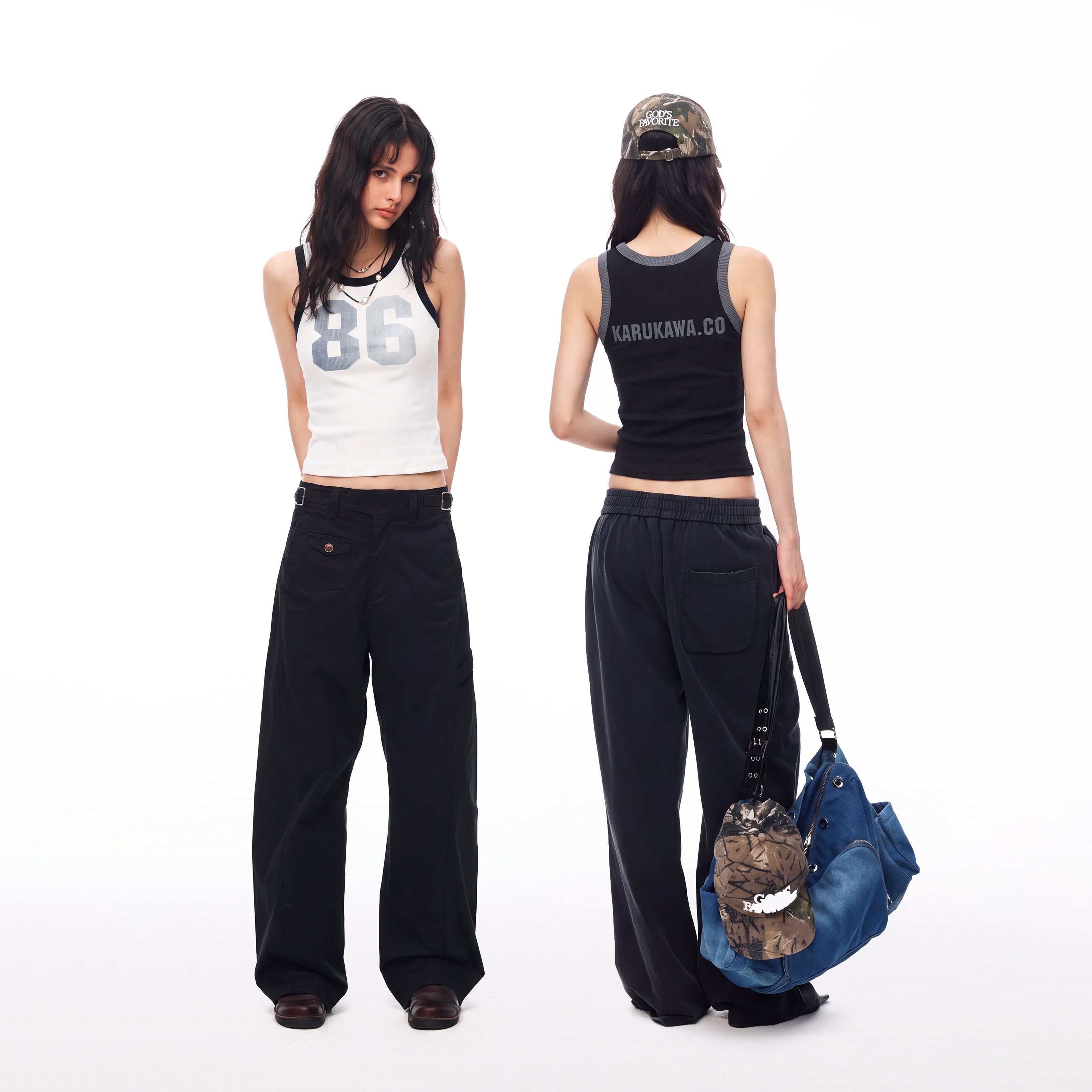 MADWITCH CONTRAST-TRIM GRAPHIC RIBBED CROPPED TANK TOP #BC165N