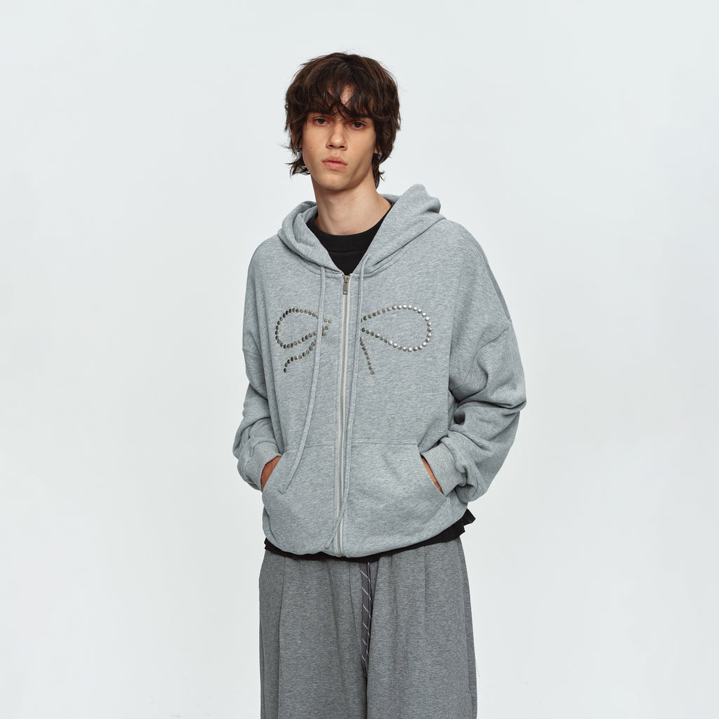 MADWITCH STUDDED-BOW RELAXED ZIP HOODIE #DC0305