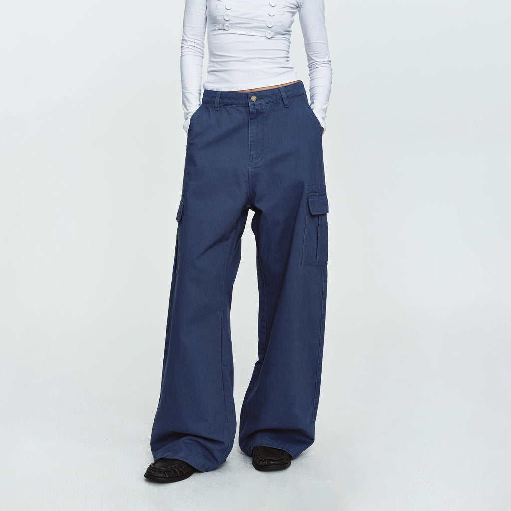 MADWITCH MINIMALIST SIDE-POCKET WIDE-LEG CARGO PANTS #A645