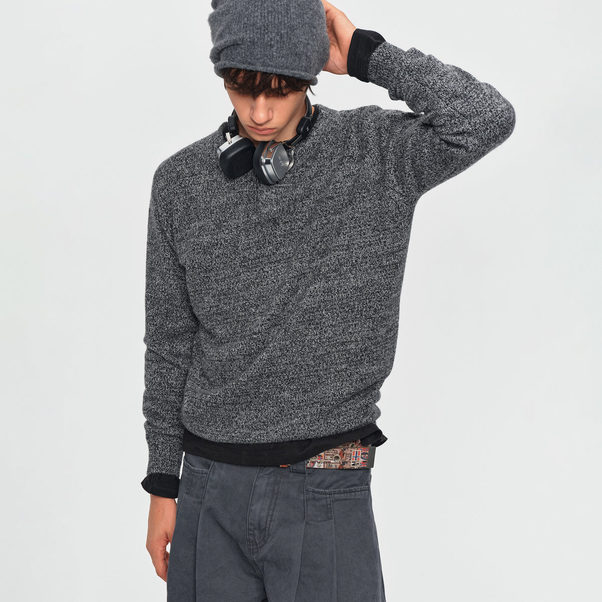 MADWITCH TEXTURED MARLED WOOL-BLEND HENLEY SWEATER #11826