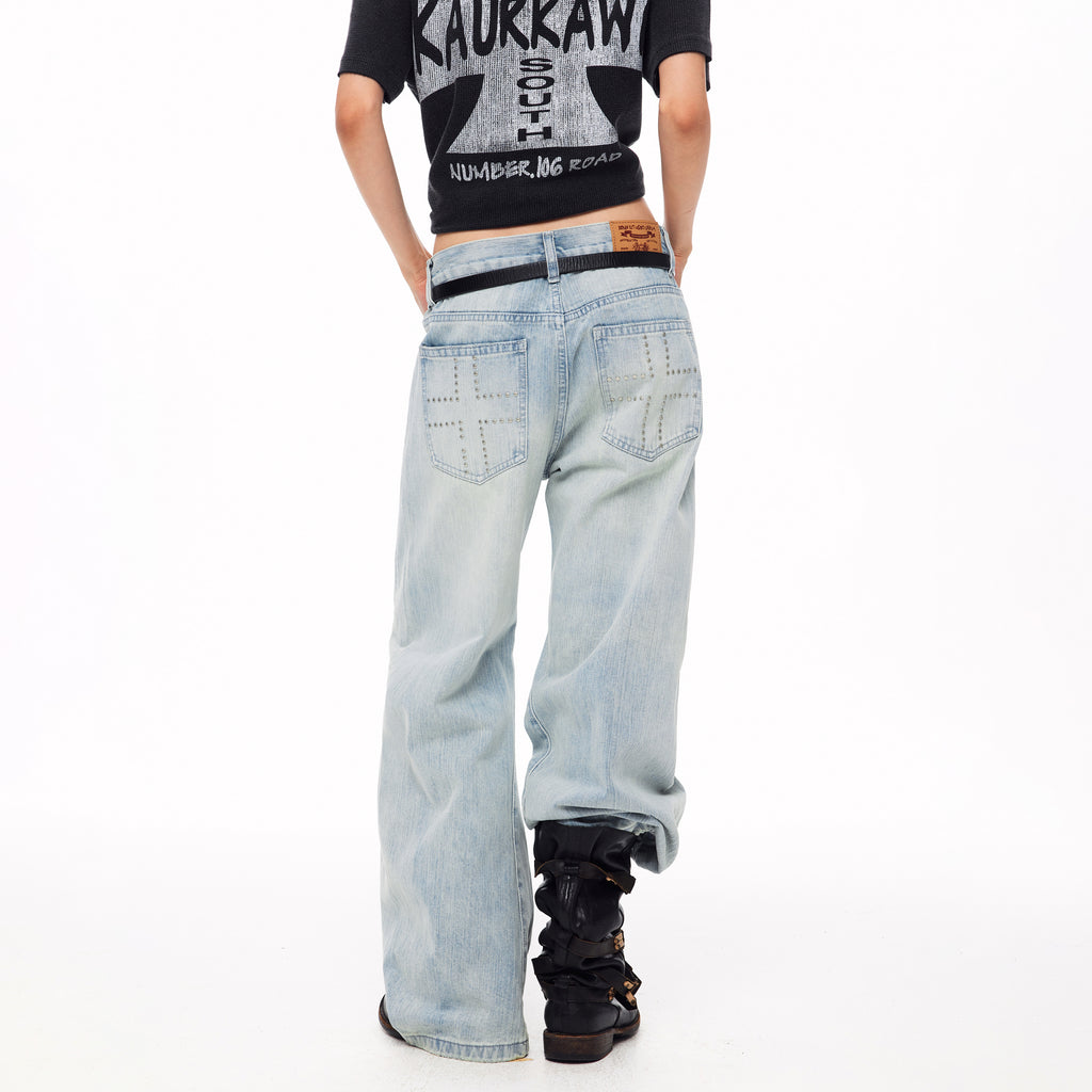 MADWITCH STUDDED WASHED CURVED JEANS #CK9837