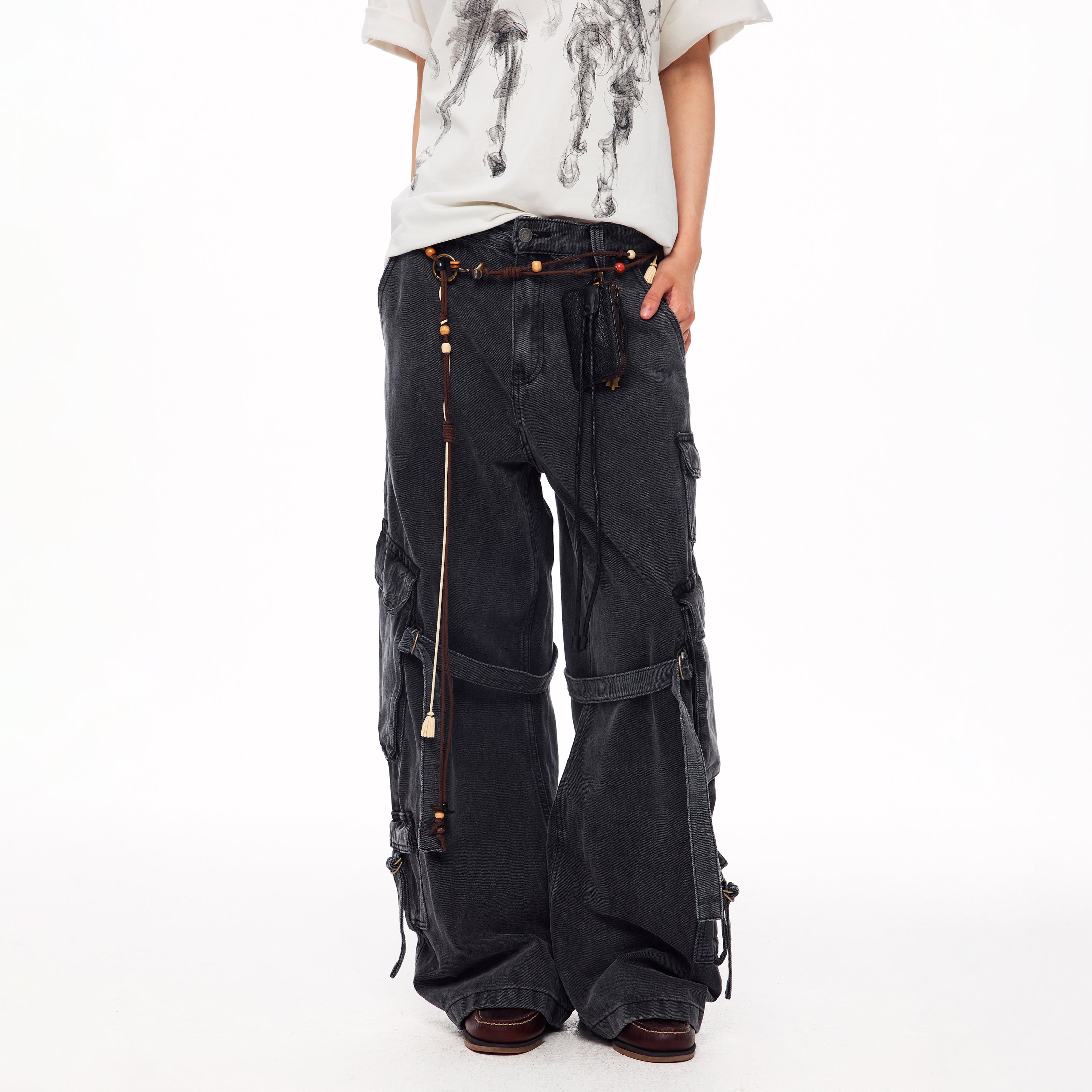 MADWITCH WASHED STRAPPED CARGO JEANS #MC2602