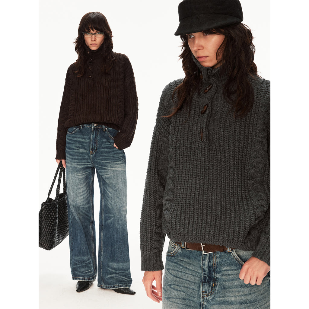 MADWITCH CABLE KNIT STAND COLLAR SWEATER #MY25612