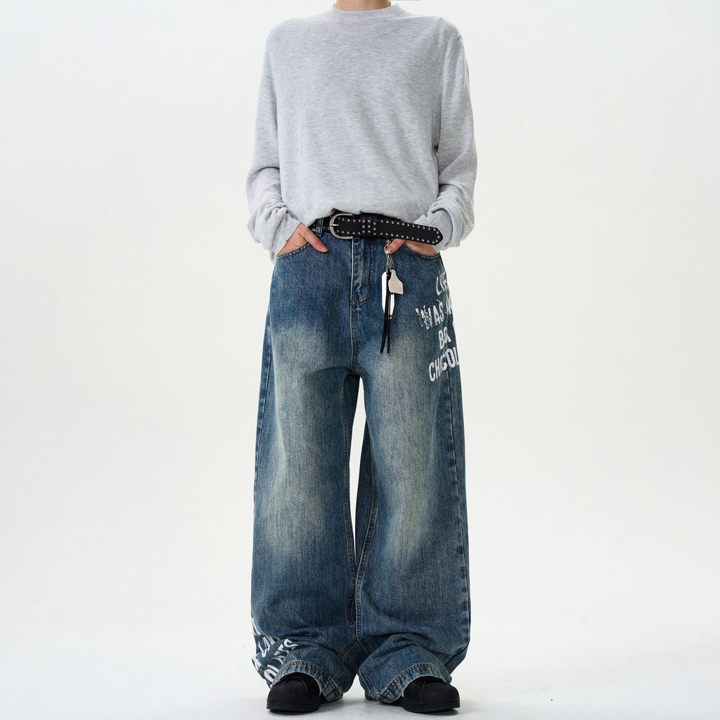 MADWITCH LETTER PRINT STREET-STYLE JEANS #G6626