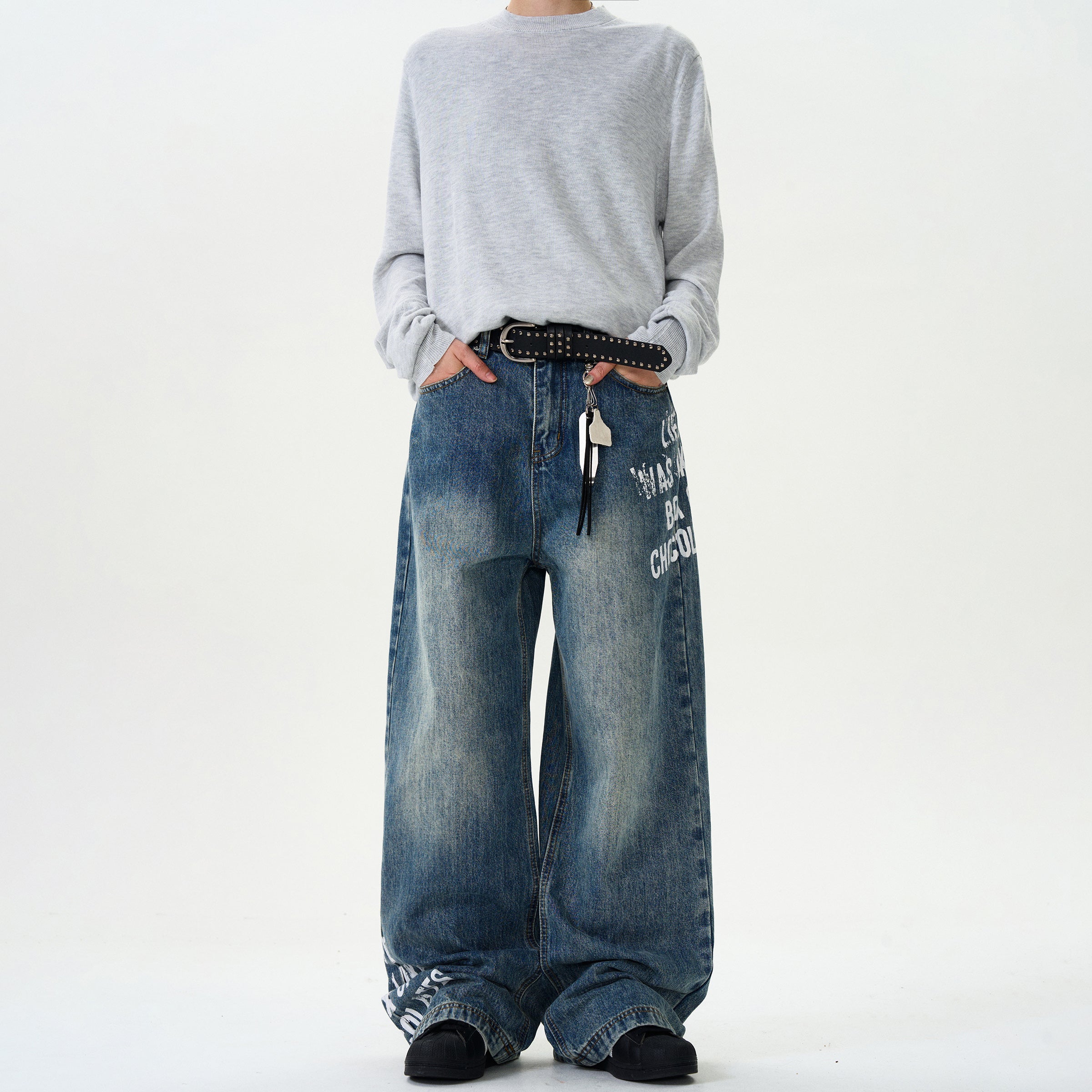 MADWITCH LETTER PRINT STREET-STYLE JEANS #G6626