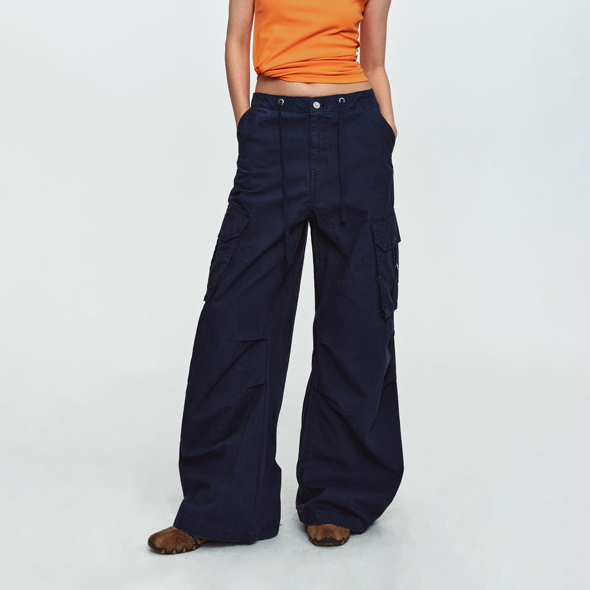 MADWITCH PLEATED MULTI-POCKET CURVED-LEG CARGO PANTS #6856