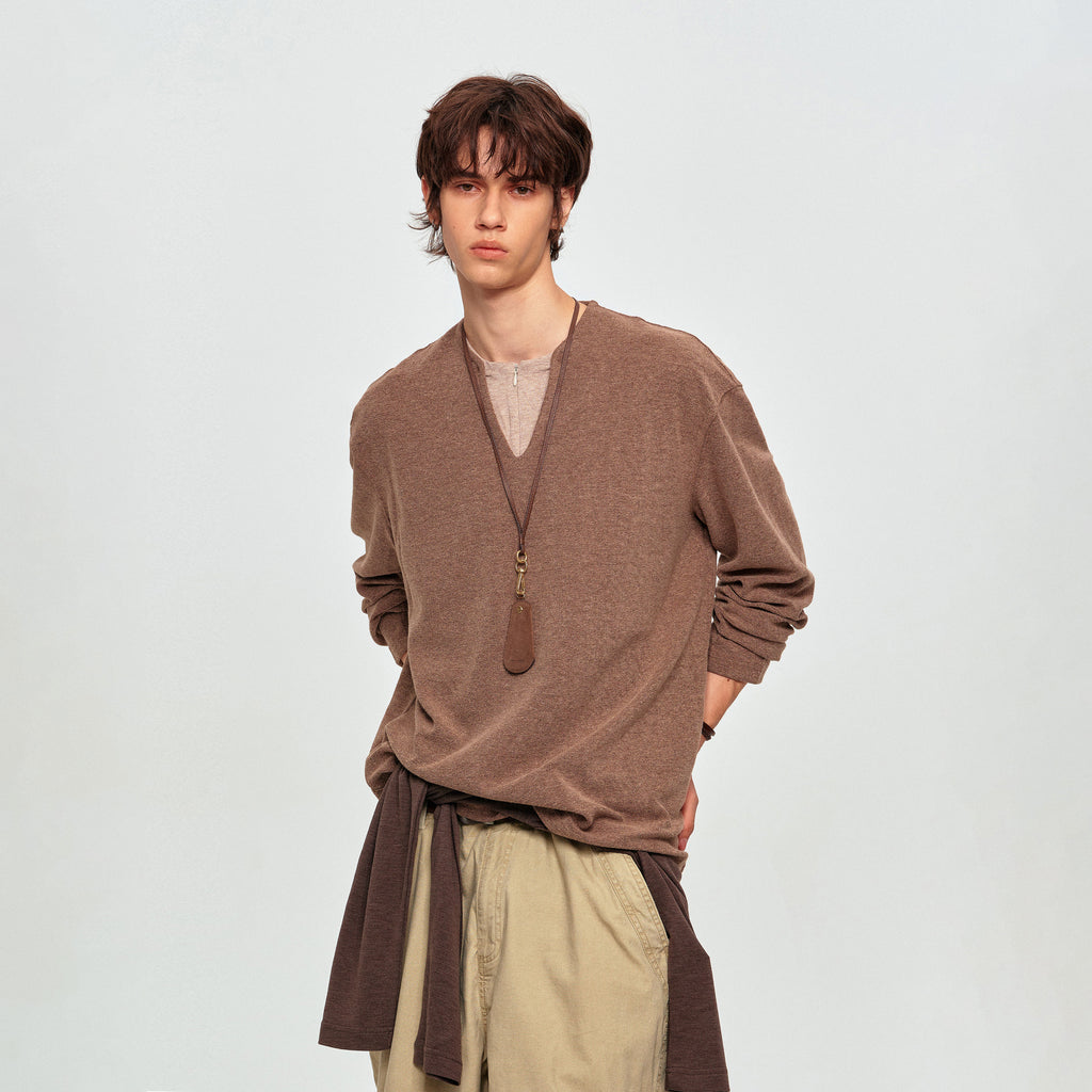 MADWITCH LAYERED HALF-ZIP V-NECK SWEATER #991502