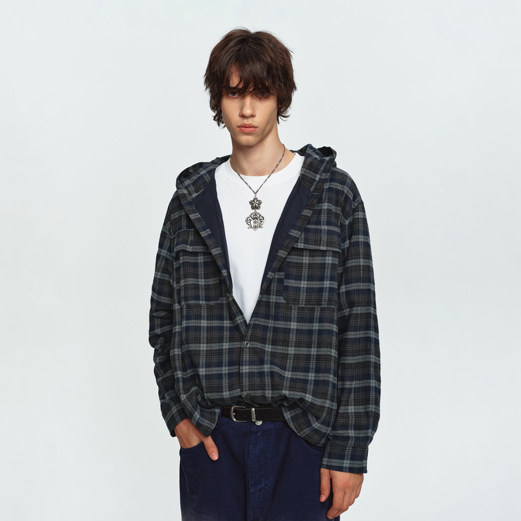 MADWITCH HOODED PLAID SHIRT JACKET #N2089