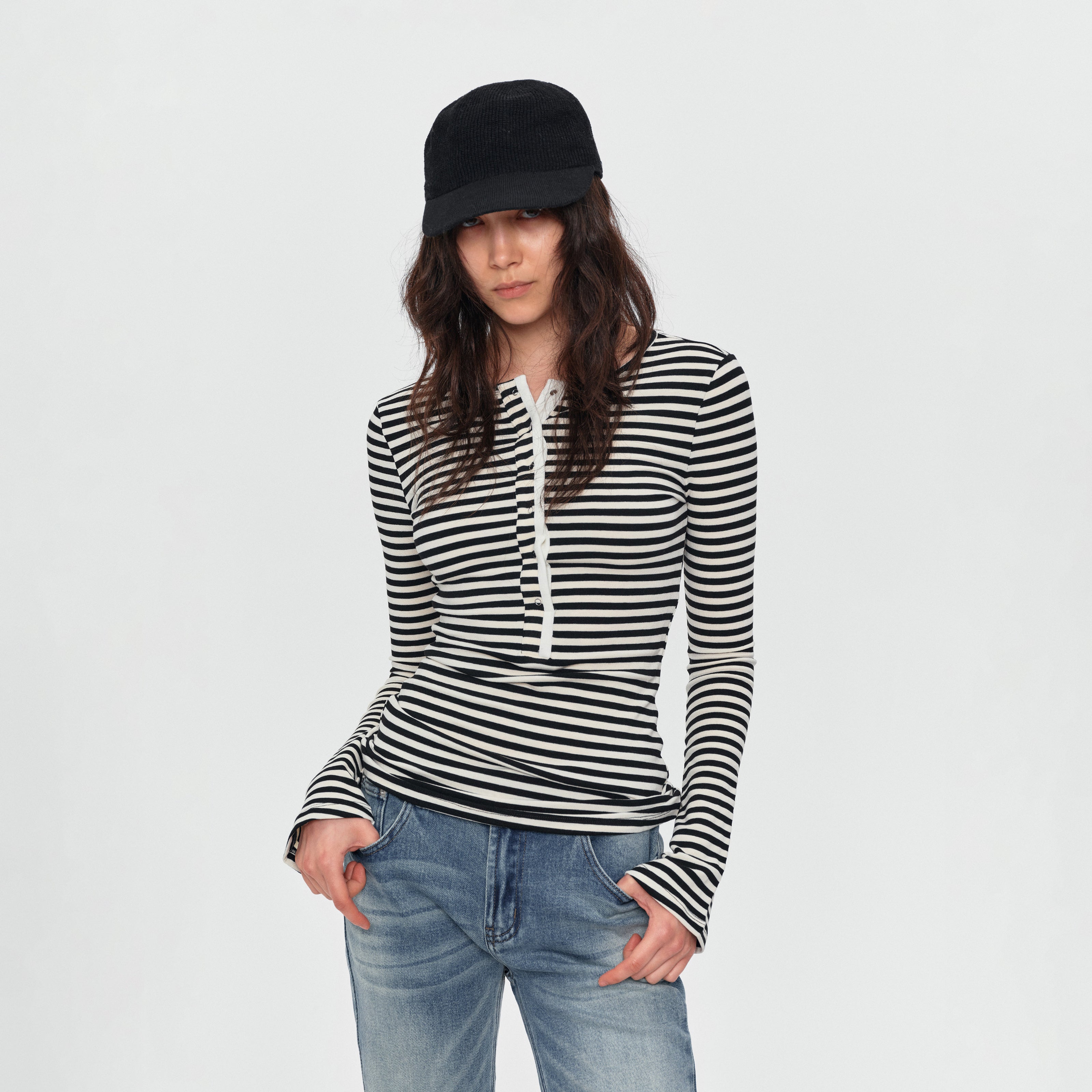 MADWITCH CONTRAST STRIPED HENLEY TEE #L2026288