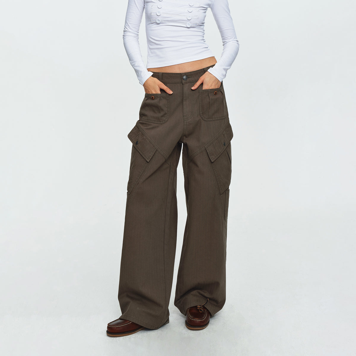 MADWITCH CONTRAST-STITCH MULTI-POCKET CARGO TROUSERS #A647