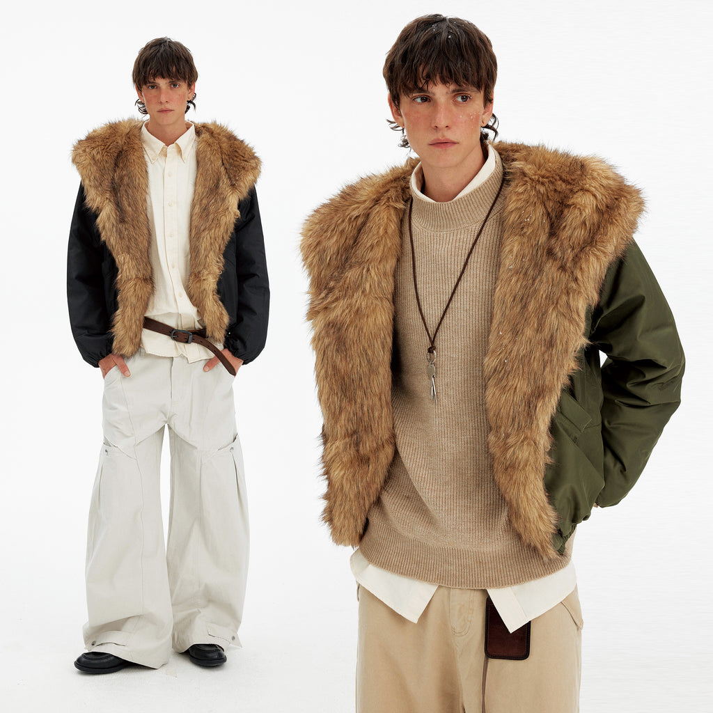 MADWITCH FAUX FUR COLLAR PUFFER JACKET #BM334