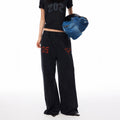 MADWITCH WASHED DISTRESSED PRINTED WIDE-LEG SWEATPANTS #CK61069