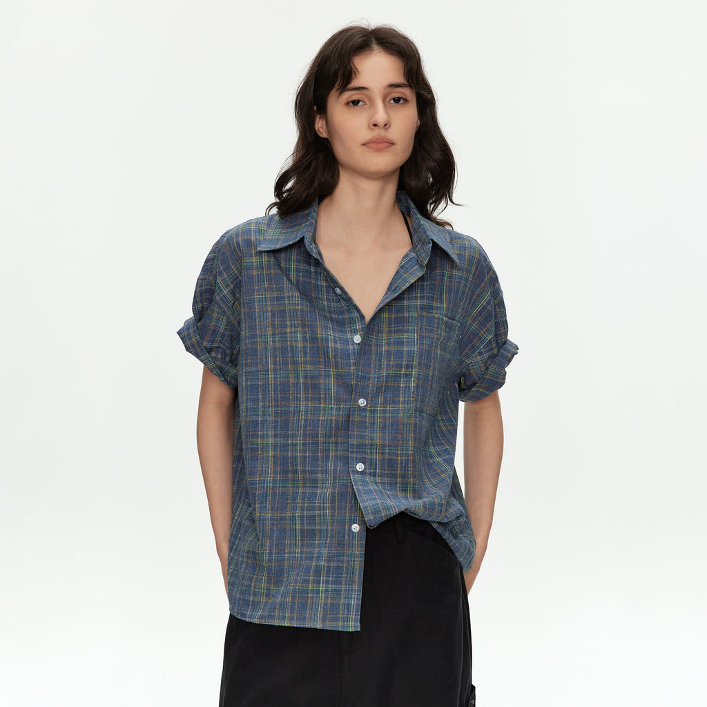 MADWITCH VINTAGE PLAID SHORT SLEEVE SHIRT #B171