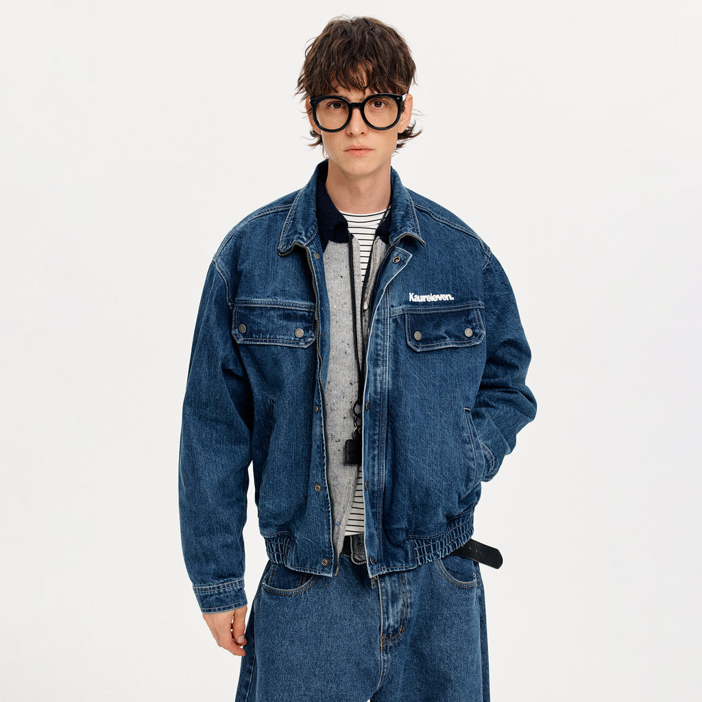 MADWITCH LETTER PRINT WASHED DENIM JACKET #GPCW1351