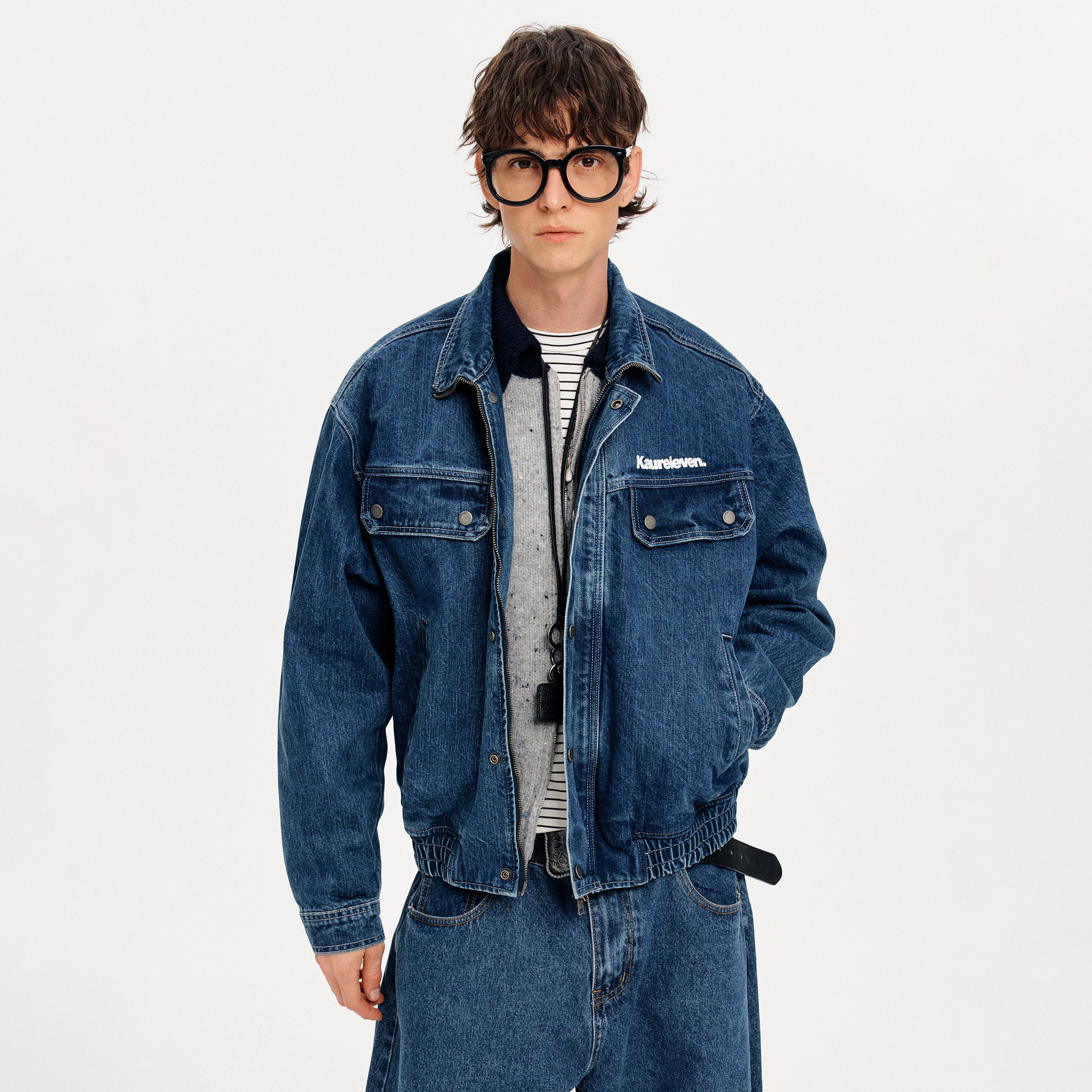 MADWITCH LETTER PRINT WASHED DENIM JACKET #GPCW1351