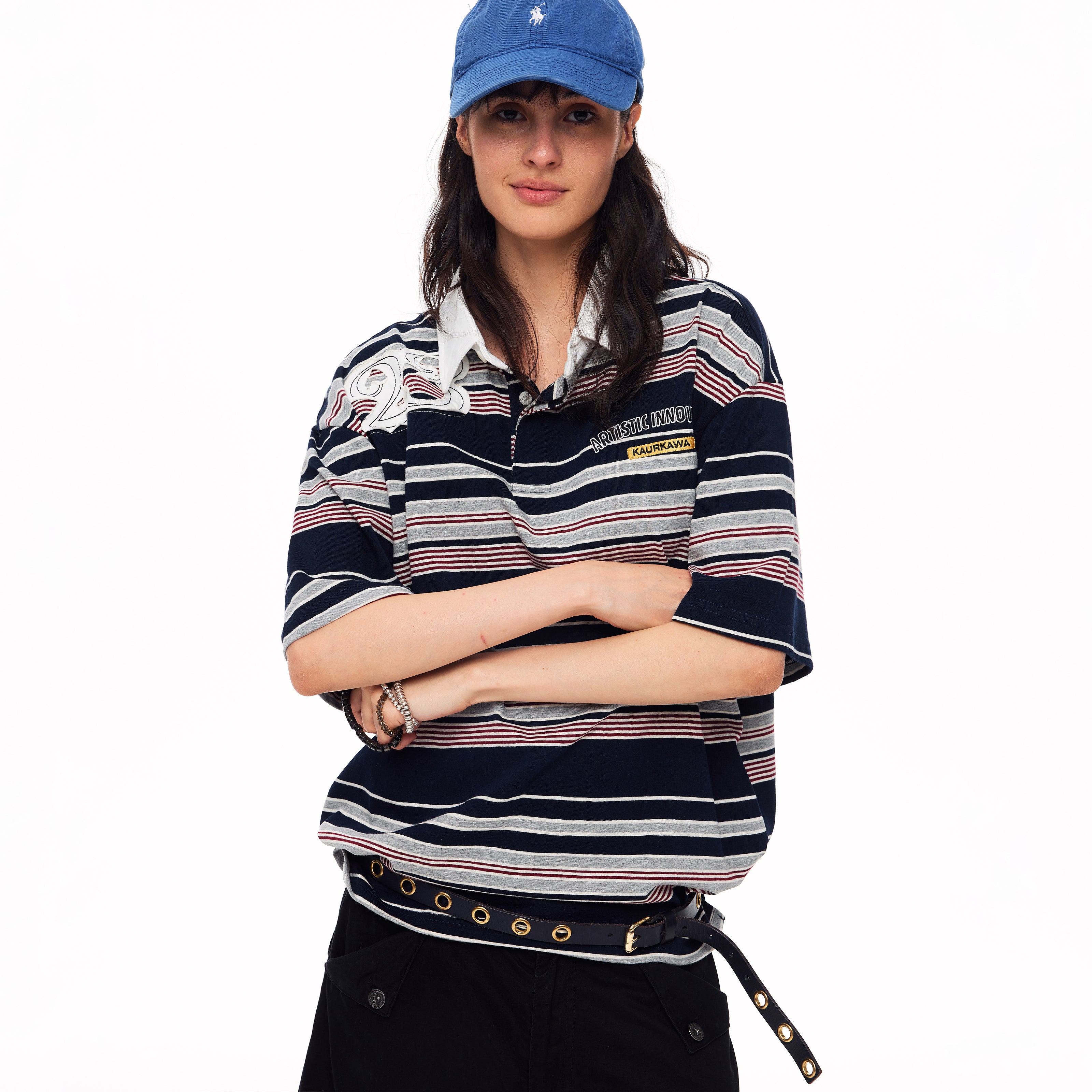 MADWITCH VINTAGE EMBROIDERED STRIPED POLO #TC121